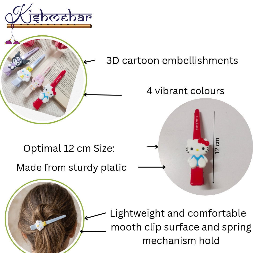 Kishmehar Cute Cartoon Character Alligator Hair Clips Set –& Bookmarks for Girls Hair Clip (Multicolor)