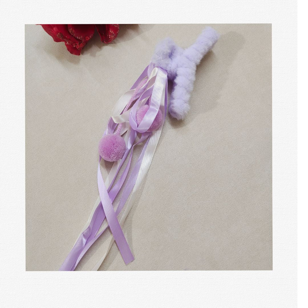 Cute Fluffy Hair Claw Clip with Ribbon Tassels & Pom Poms – Soft Fur Hair Clutcher for Women & Girls – Strong Hold Non-Slip Hair Clip for Ponytail, Bun, Half Up Hairstyle, Pack of 1