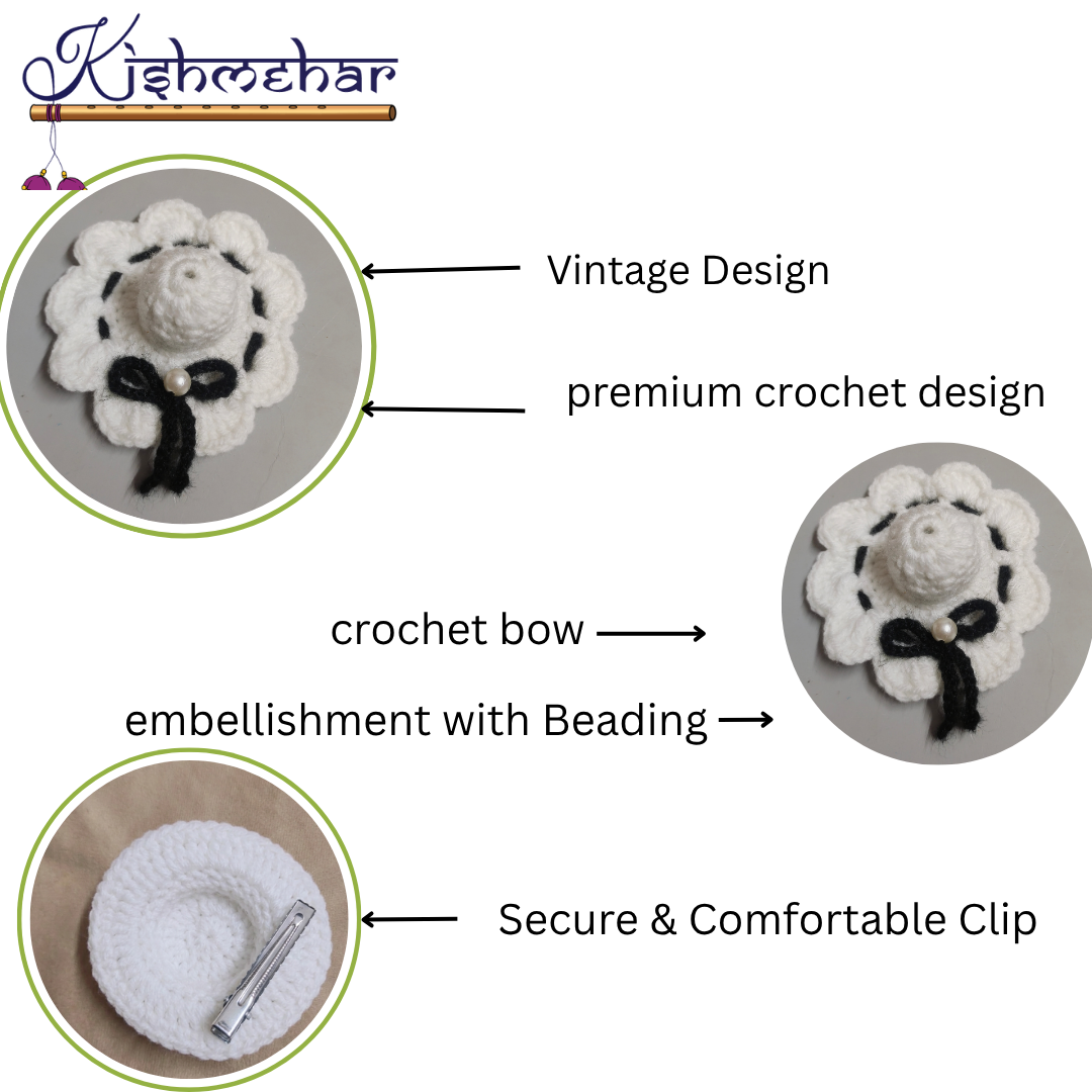 Handmade Crochet Mini Hat, Fascinator Hair Clip,Cute  Knitted Hair Clip with Pearl  Bow for Girls and kids