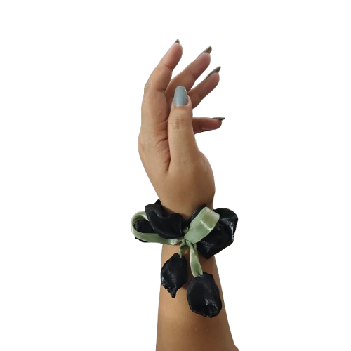 Tulip Hair Scrunchies with Floral Design Attachable Bowknot Ponytail Holder, Rubberband