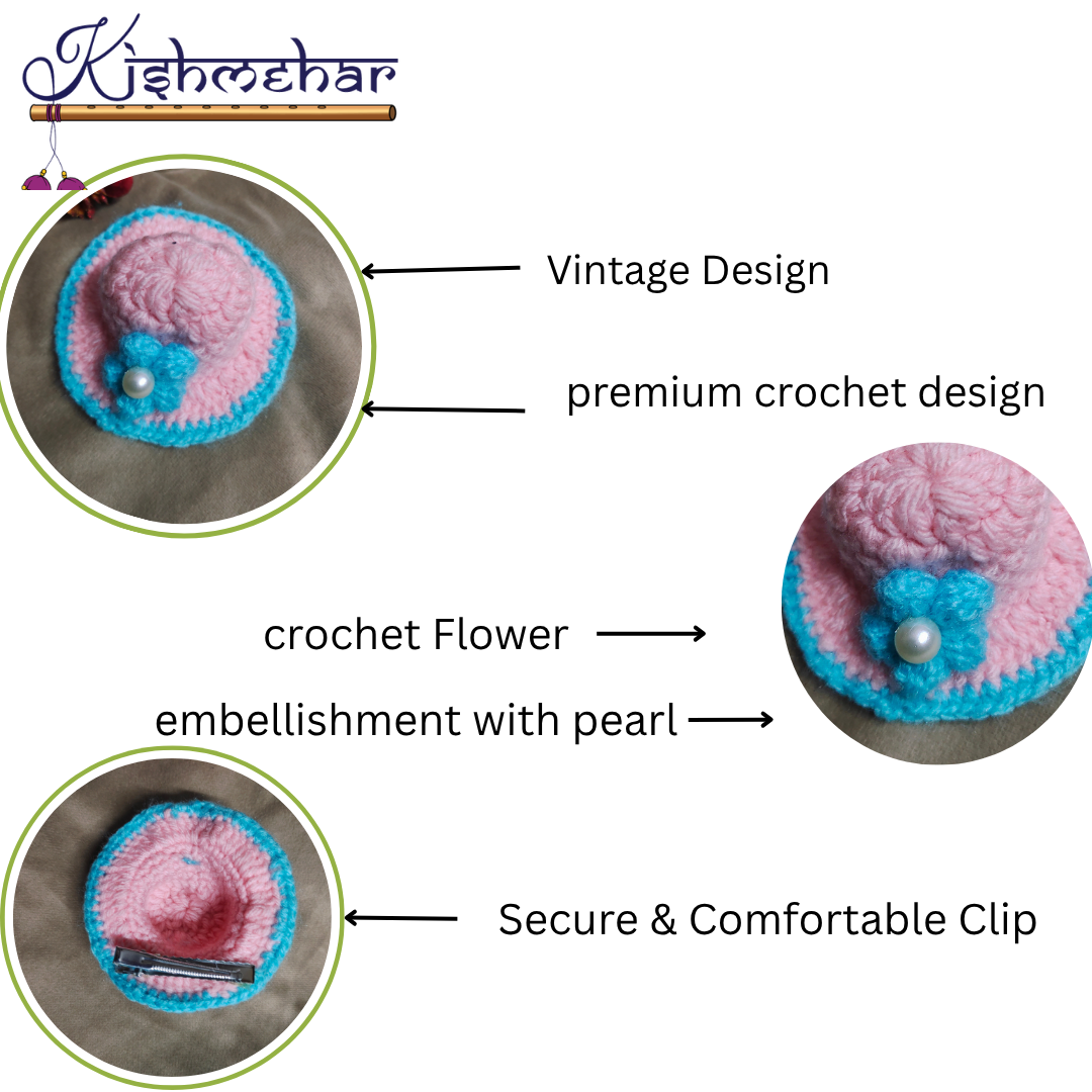 Handmade Crochet Mini Hat, Fascinator Hair Clip,Cute Woolen Knitted Hair Clip with Pearl Flower Bow for Girls and kids