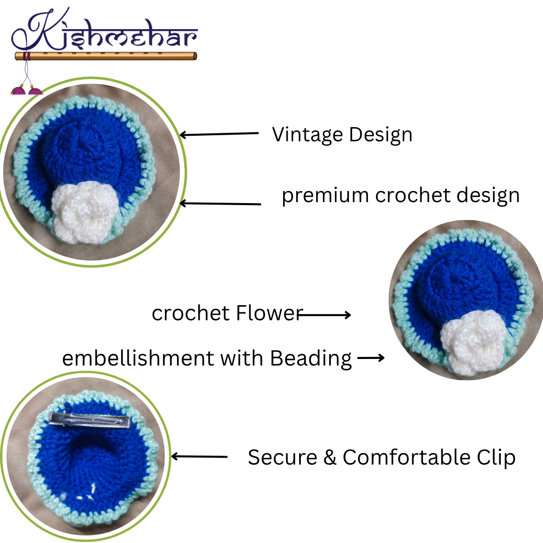 Handmade Crochet Mini Hat, Fascinator Hair Clip,Cute Woolen Knitted Hair Clip with Pearl Flower Bow for Girls and kids